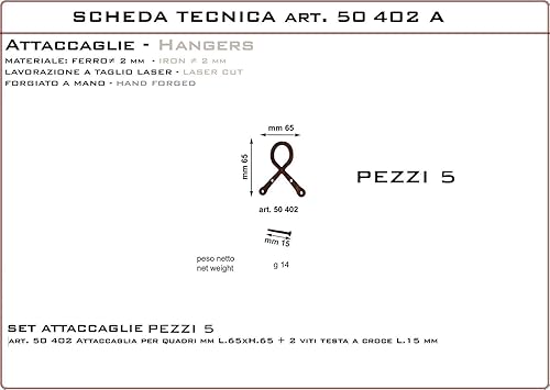 ARMONIE D'EPOCA ATTACCAGLIA per Quadri in Ferro BATTUTO (Scatola 5 PZ mm 65X65) - Honorern