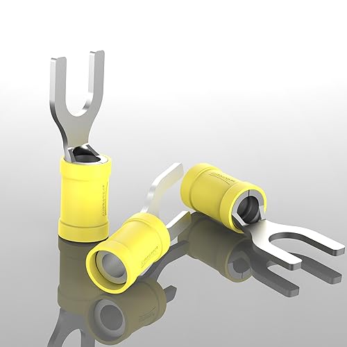 25x Connettore a Forcella 4,0-6,0 mm² giallo foro Ø M8 SV Capicorda Preisolati PVC Connettori a Forchetta Rame Stagnato Terminali Crimp per Cavi Fili Elettrici - Honorern
