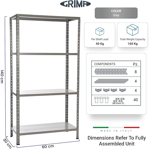 Double Pack, Super Value Pack con 2 (due) scaffali completi! dim - 90x40x170h con 4 ripiani regolabili (50KG per ripiano, totale 200KG) Peso leggero, ripiano in metallo - Honorern
