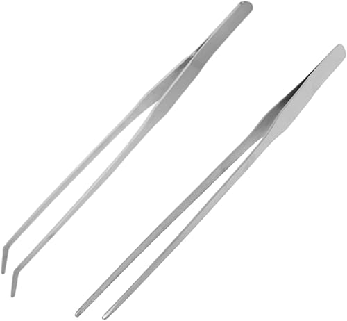 Pinzette professionali in acciaio inox, pinzette seghettate curve precise, gomiti e testa dritta, pinzette da 27 cm, lavori industriali e alimentazione degli animali. - Honorern