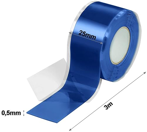 Nastro in silicone 1x 3m autoagglomerante auto-vulcanizzante per riparazione (acqua, aria) Nastro isolante e nastro di tenuta, largo 25 mm, blu - Honorern