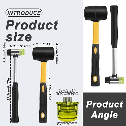 Martello in Gomma per Pavimentazione a Doppia Testa Con Impugnatura Antiscivolo - 2 Testine di Ricambio per Piastrelle in Ceramica, Legno - Honorern