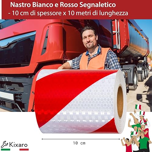 Nastro Bianco e Rosso Segnaletico 10m x 15cm per Palo Garage da Esterno Ostacolo Auto Moto Stradale Nastro Catarifrangente Adesivo Strisce Catarifrangenti Adesive Banda Segnaletica Nastro A Strisce - Honorern
