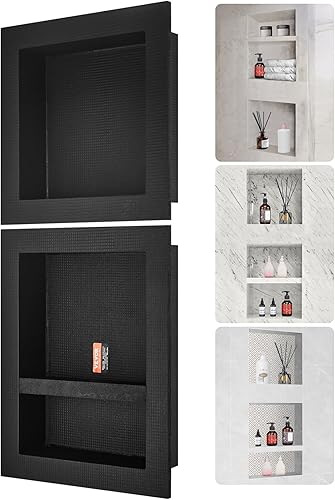 VEVOR Nicchia per Doccia, 40,6 x 50,8 x 10,2 cm con Ripiano Divisorio Mobile, Moderno Contenitore per Sapone, Angoli Squadrati, Nicchia Doccia Impermeabile Sigillato in Plastica, Nero - Honorern