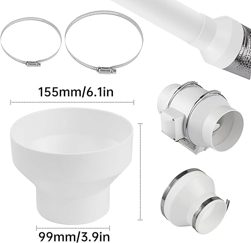 Adattatore Tubo Condizionatore Portatile,Adattatore Riduttore Per Tubi,Riduttore Da 150mm A 100mm,Con 2pcs Fascette Stringitubo,per Tubazioni Di Diverse Dimensioni Disponibili (da 150 A 100) - Honorern
