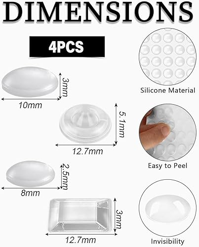 Gommini Silicone - 172 pcs Trasparente Ammortizzatore di Colpi,Gommini Adesivi, Paracolpi in Gomma,Gommini Paracolpi in Silicone,Ammortizzatore di Colpi per Cassetti Porte Finestre Pareti - Honorern