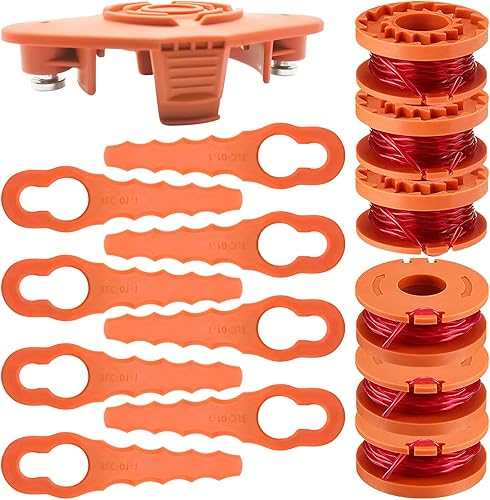 WA0010 - Bobina di lame per decespugliatore Worx WG150 WG151 WG151.5 WG152 WG153 WG1 54 WG155 WG155.5 WG156 WG157 WG160 163 W. G165 WG175 WG180, 6 bobine, 8 lame, 1 disco - Honorern
