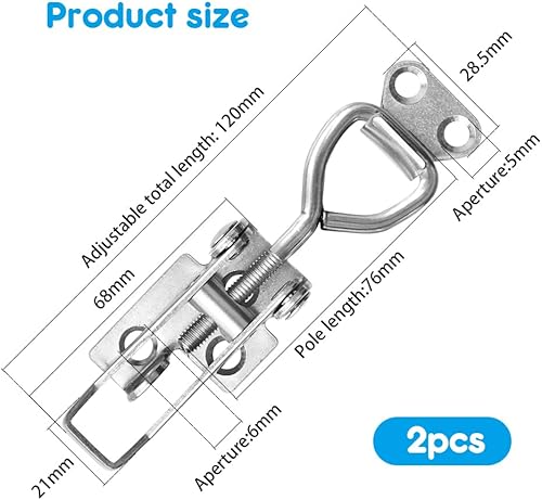 Set di 2 Chiusure di Bloccaggio in Acciaio Inox M6 Con Leva, Sicurezza Regolabile per Armadio, Porta, Casse - Honorern