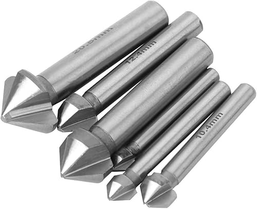 6 Pezzi Fresa per Smusso, Fresa per Smusso in Metallo Duro Svasatore HSS con Codolo Tondo 3 Punte Trapano Svasatore in Acciaio Ad Alta Velocità con Taglio a 90 Gradi - Honorern