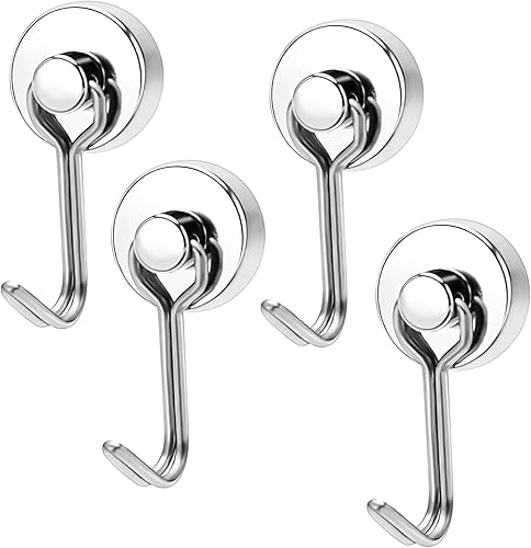Ganci Magnetici, 4 Pezzi 20MM Ganci Magnetici Extra Forti, Gancio Magnetico del Portata Verticale 15kg, Calamita Potente in Neodimio per Cucina, Soffitto, Frigorifero, Camera, Ufficio,Argenteo - Honorern