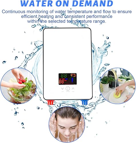 Scaldacqua Istantanea,Scaldabagno Istantaneo Elettrico 6500W LED Schermo Controllo a sfioramento 30-55℃ Con Soffione Doccia Tubo Termostato Per Cucina Bagno Toilette etc - Honorern