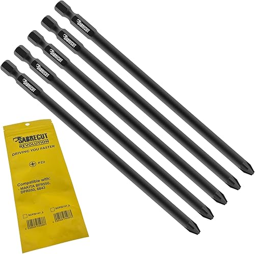 5 x SabreCut SCPZ2157_5 157 mm PZ2 autoalimentato per cartongesso, punta per pistola a punta singola PoziDriv POZI No.2 resistente compatibile con Makita BFR550 6843 DFR550 - Honorern
