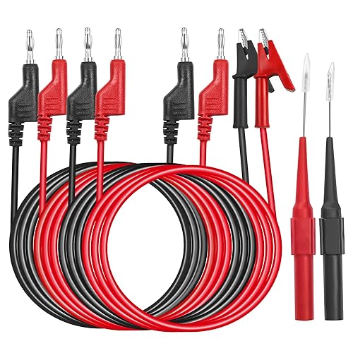 Set di 6 Multimetri con Morsetti a Coccodrillo, Spina a Banana Isolata da 4mm, Linee di Misurazione per Misuratori di Corrente, Sonde di Prova per Multimetro Digitale - Honorern