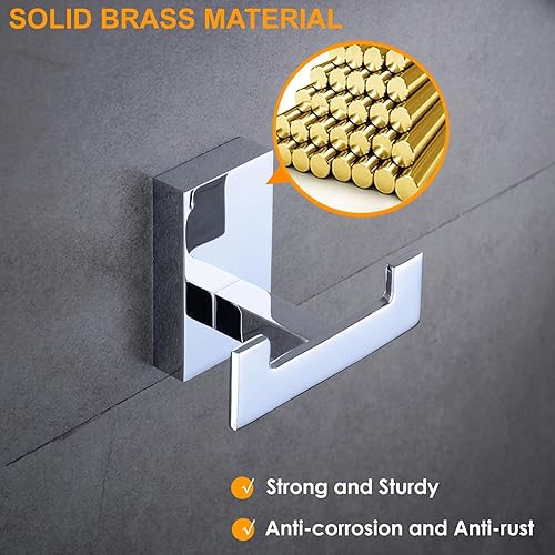 BA9203 - Gancio Portasciugamani, in ottone, Cappotto Gancio doppio gancio per bagno cucina, Montaggio a parete, Cromo Lucido - Honorern