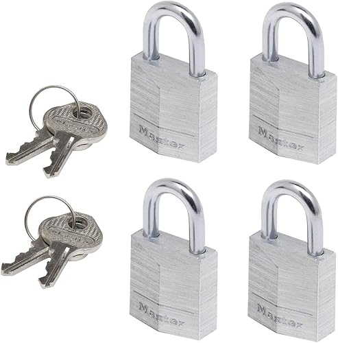 Master Lock 9120EURQNOPCC Mini Lucchetto, Chiave, Set di 4, Pacco Famiglia, Ottimo per valigia e armadietto, Argento/Alluminio, Piccolo - Honorern