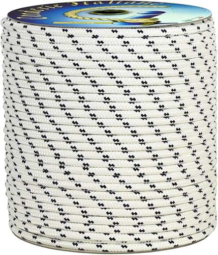 Corderie Italiane 001038870 Treccia mare corda multiuso giardino e fai da te, stabilizzato ai raggi U.V. resistente a intemperie e agenti atmosferici, 5 mm, 330 mt, colore bianco con spia blu - Honorern
