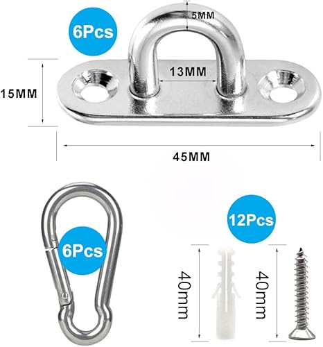 placca occhiello eye piastra, 8 pezzi M5 piastra ad occhiello in acciaio inox, Ganci di fissaggio per piastra con gancio a soffitto per oggetti appesi, tende da sole, piastre di copertura - Honorern