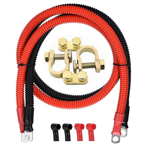 2 Pezzi Cavo Batteria Auto 35mm²/2 AWG 50cm, 12V/24V Cavo Batteria con M8 Morsetti ad Anello, Nero e Rosso Cavi Inverter Batteria con Occhielli per Energia Solare, Auto, RV, Marine - Honorern