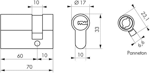 Mezzo Cilindro europeo Trafic 6, 60x10mm, nichel, antiperforazione, antirottura, 5 chiavi piatte reversibili- THIRARD - Honorern