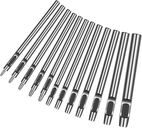 LAITER 12 PCS Punzoni per Pelle Cuoio Fori Vuoti Rotondi Acciaio al Carbonio Pelle Strumento Lavorazione Craft Punzoni per Pelle Cinturino per Orologio Tela Occhiello - Honorern