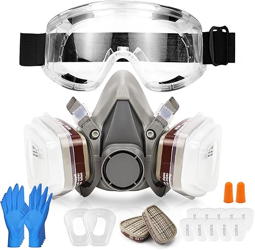 Maschera respiratoria, maschera a gas, set di maschere antipolvere, protezione dalle polveri sottili, maschera protettiva con occhiali protettivi, maschera antipolvere con filtro per vernice, polveri - Honorern