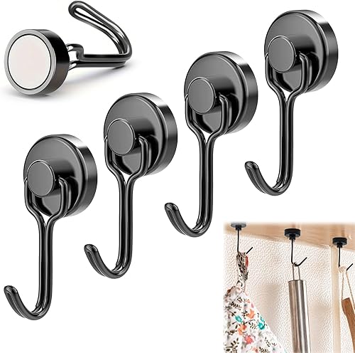 QEEROYO 4 Pezzi Ganci Magnetici Potente, Ganci Magnetici Extra Resistenti, Magnetico del Portata Verticale 6kg, Calamita Potente in Neodimio, per Frigorifero da Cucina, Soffitto, Griglia - Honorern