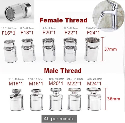 Adattatore per filtro aeratore girevole a 360 gradi per lavello da cucina, adattatore ugello per rubinetto, parte di ricambio (maschio 16 mm) - Honorern