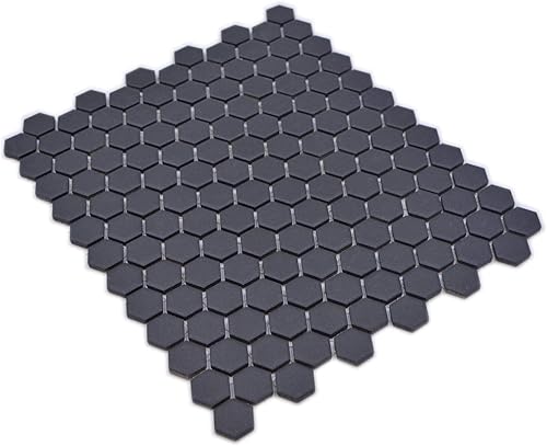 Mosaico in ceramica Hexagon, esagonale, nero, R10B, antiscivolo, da parete, per pavimento, cucina, doccia, bagno, mosaico, mosaico, piastrelle - Honorern