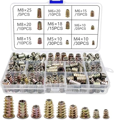 Inserto Filettato 150 Pezzi Dadi esagonali M4/ M5/ M6/ M8 Inserti a Vite di Strumenti Assortimento per Noci per Mobili in Legno - Honorern