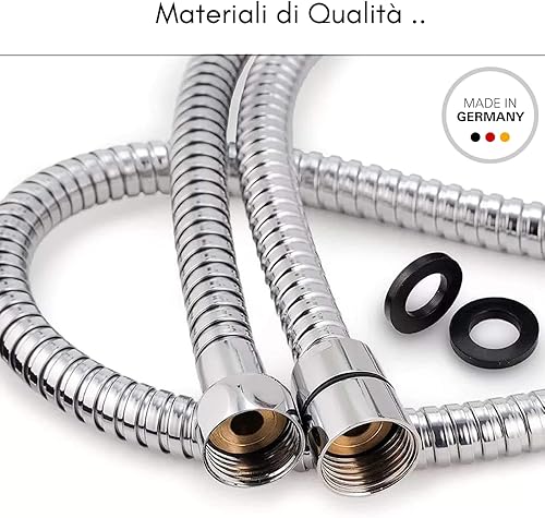 Schläfer 802490 | Flessibile doccia Flessibile Doccia Tubo Doccia Universale in Acciaio Inossidabile con Connettori in Ottone Universali G 1/2' ad Alta Pressione tubo doccia flessibile 1.5 metri - Honorern