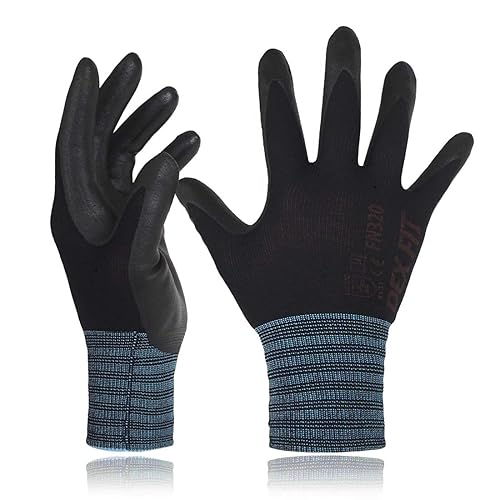DEX FIT FN320 Guanti da Lavoro in Nylon Premium - Vestibilità 3D-Comfort, Presa in Nitrile, Sottili e Leggeri, Super Traspiranti e Protettivi, Lavabili; Grigio 9 (L) 3 Paia - Honorern