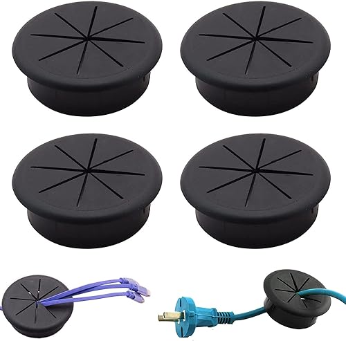 4 occhielli da scrivania in plastica, colore nero, con occhiello da scrivania, flessibile, passacavi da 60 mm, passacavi tondi da incasso, occhiello da scrivania, foro per cavo per tavolo scrivania - Honorern