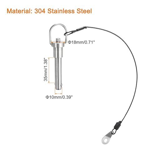 Perni di Bloccaggio a Sfera con Maniglia Pulsante, Diametro Perno 10mm, Lunghezza Utilizzo 35mm Perno a Rilascio Rapido con Cavo Sicurezza, Acciaio Inossidabile 308 - Honorern