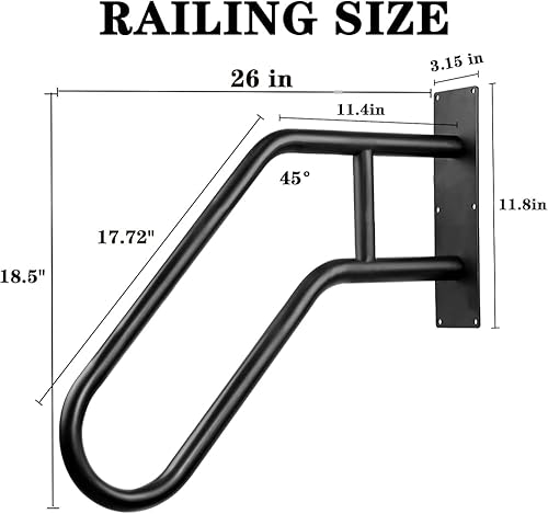 GOUZIBHD Corrimano per Gradini Esterni Parete, Ringhiere per 1-3 Gradini, Passamano del Garage Corrimano A Forma di U con Finitura Nera Opaca, Passamano per Scale per Bambini, Anziani, Donne Incinte - Honorern