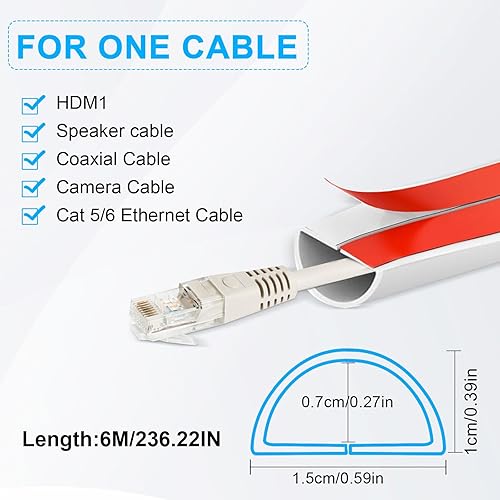 Canalina Passacavi Muro, Canalina Passacavi Adesiva, Canaletta per Cavi Elettrici, Coprifili TV a Muro, Nascondi Cavi TV, Canalina Passacavi per Nascondere 1 Cavo, Bianco(Semicircolare, 2 Metri) - Honorern