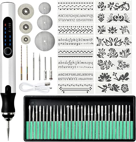 Penna per incisione elettrica USB senza fili,Set di strumenti per incisione,Penna per incisione fai da te con punte e stencil,Penna elettrica,per gioielli vetro plastica legno metallo - Honorern