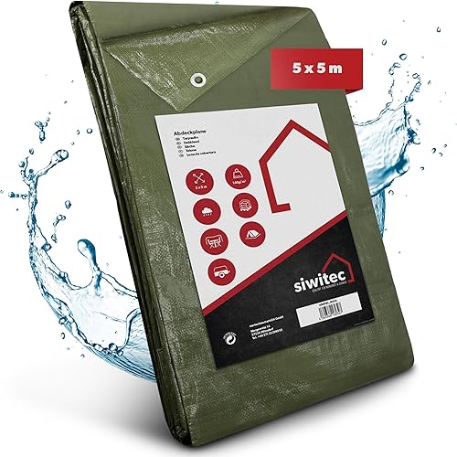 Telone di copertura 140 g/m², 6 x 8 m, in tessuto con occhielli e angoli rinforzati, impermeabile, in diverse misure, per mobili da giardino, legno e barche, telone in legno - Honorern