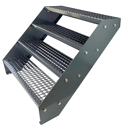 Scale con griglia in acciaio Premium 4 Gradini Completamente zincata e Antracite Verniciata a polvere - Dimensioni (L x L x H) 82cm x 100cm x 76cm Resistente alle intemperie e alla corrosione - Honorern