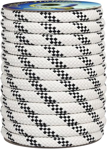 001038931 Treccia mare multiuso giardino e fai da te, stabilizzato ai raggi U.V. resistente a intemperie e agenti atmosferici, 16 mm, 75 mt, colore bianco con spia blu - Honorern