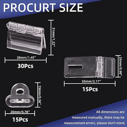 60 mini cerniere in acrilico trasparente, 15 set 55x25 mm cerniere in acrilico Hasp con fibbia di blocco e 30 cerniere pieghevoli in plastica trasparente da 30x33 mm per accessori per cassetti - Honorern