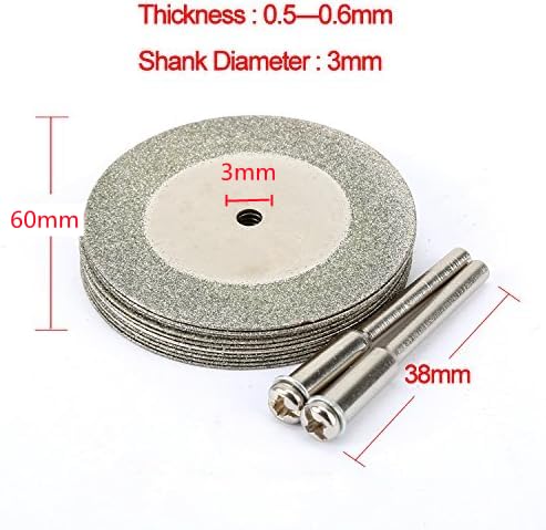 5 dischi da taglio 60 mm in acciaio al carbonio, 60 mm, mini lama diamantata con attacco da 3 mm, per trapano e strumento rotante - Honorern