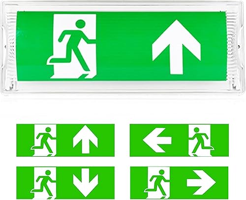 Illuminazione di emergenza a LED, con batteria di emergenza fino a 3 ore, luce di uscita di emergenza, segnale di uscita di emergenza, con 4 pittogrammi di uscita di emergenza, 100 lampadine, - Honorern