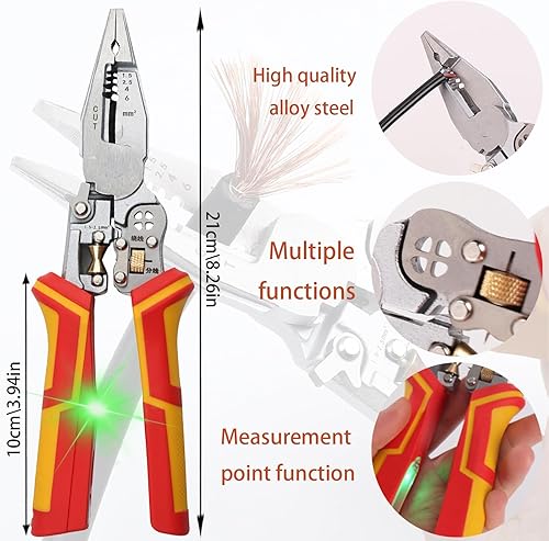 YOUYIKE Spellafili 9 in 1 con funzione di misurazione dell'elettricità, Spellafili 9 in 1, Spelafili Multifunzione, Pinze Tester di Tensione, Per Tagliare e Tirare Fili, Spogliarello, Avvolgimento - Honorern