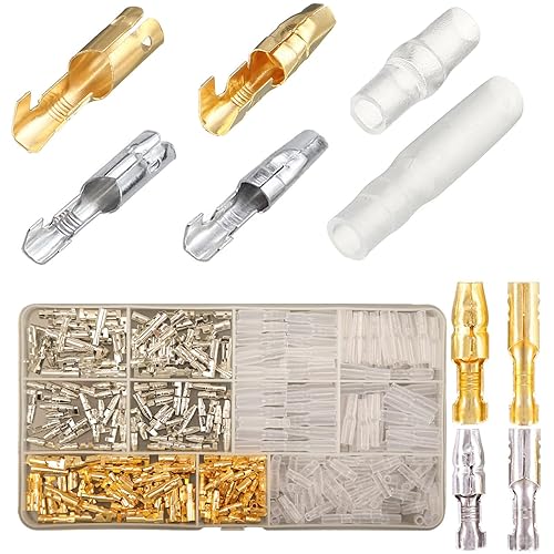 Connettori a Proiettile Kit, 360PCS 3,9mm Bullet Oro Ottone Terminali Filo Maschio e Femmina Bullet Connector Terminali a Crimpare Doppi con Coperchio Isolante per Moto Auto Strumenti elettrici - Honorern