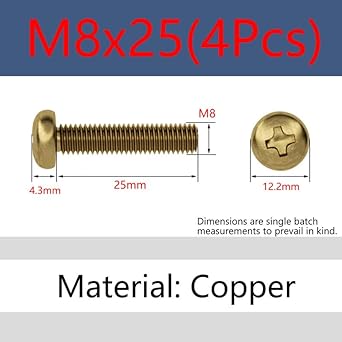 Rame Croce Testa tonda Bulloni Ottone Testa di Pan Viti Bulloni macchina Elementi di fissaggio M5 x 16mm 20 Pcs - Honorern