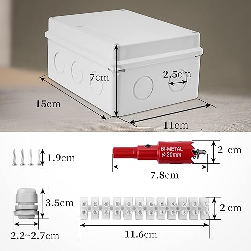 Scatola Derivazione Esterna Impermeabile IP65 15 x 11 x 7 cm, Scatola di Giunzione Elettronica da Parete Rettangolare per Giardino Cassetta Derivazione Corrente Elettrica in Casa per Cavo Ø 6–12 mm - Honorern