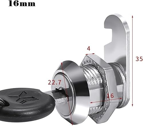 Serratura per armadio, cassetta delle lettere, tamburo, cassetto, armadietto, armadietto, 16/20/25/30 mm, 2 chiavi, per porte in legno, metallo e vetro (16 mm) - Honorern