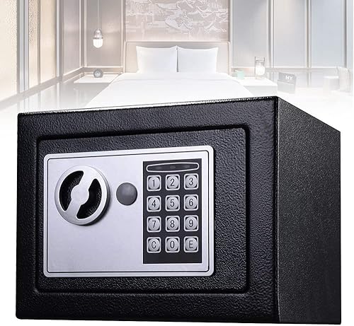 Cassaforte digitale con chiave, piccola cassaforte da 4,6 l, per casa, ufficio, hotel, cassetta di sicurezza elettronica, cassaforte, montaggio a parete pavimento, adatta per gioielli denaro (nero) - Honorern
