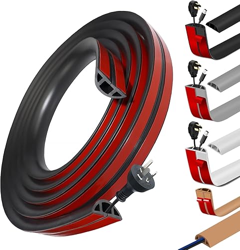 Protezioni per Cavo a Pavimento Autoadesiva, Canalina Copricavo Semicircolare, Canalina 20 mm (L) x 10 mm (A) x 3 Metri di Lunghezza, Ponte per Cavi Elettrici Domestici, Protezione per Cavi, Nero - Honorern