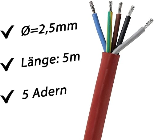 Doubleyou G&B®, cavo in silicone, SIHF-J, 5 x 2,5 mm², per stufe elettriche fino a 9 KW, al metro - Honorern